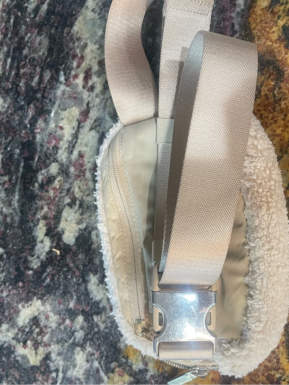 lululemon athletica Cream Sherpa Mini Belt Bag with Silver Accent